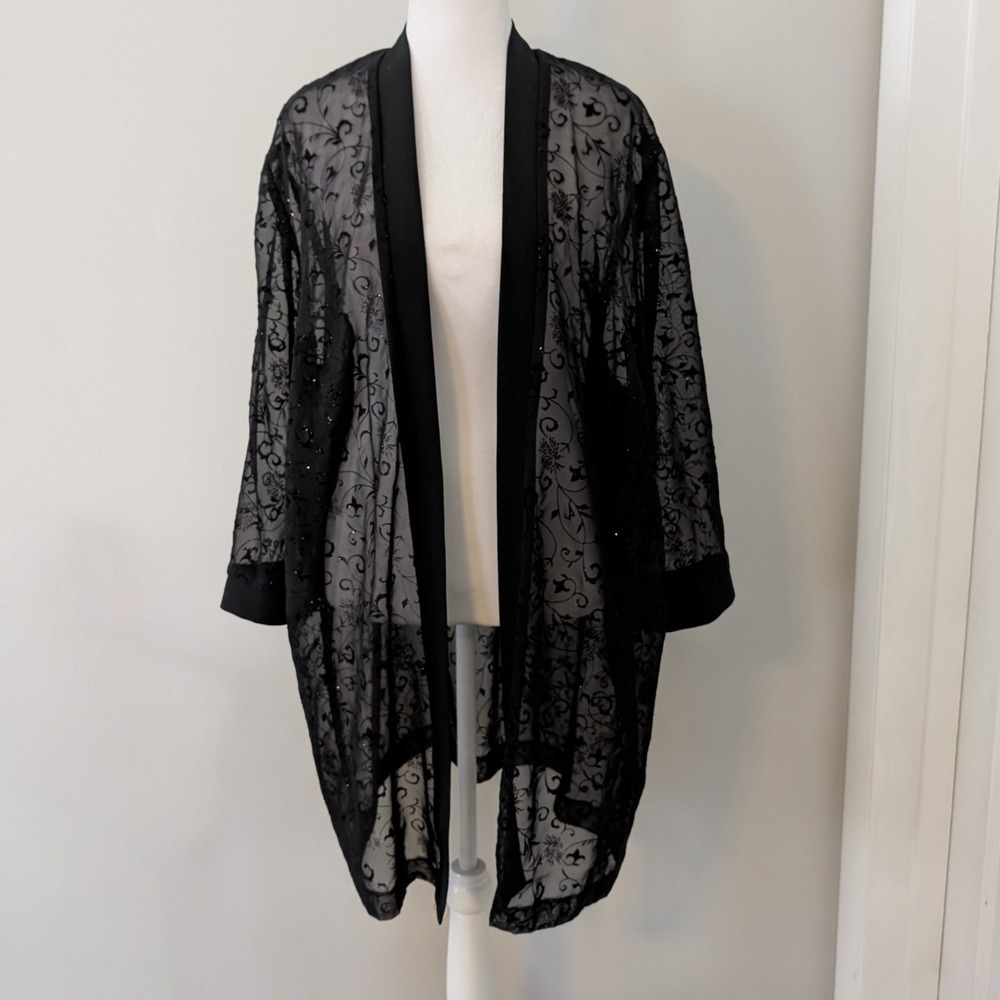VTG Lady Dorby Sheer Cardigan  SIZE 16WP Glam Wedding Event Velvet Glitter Black